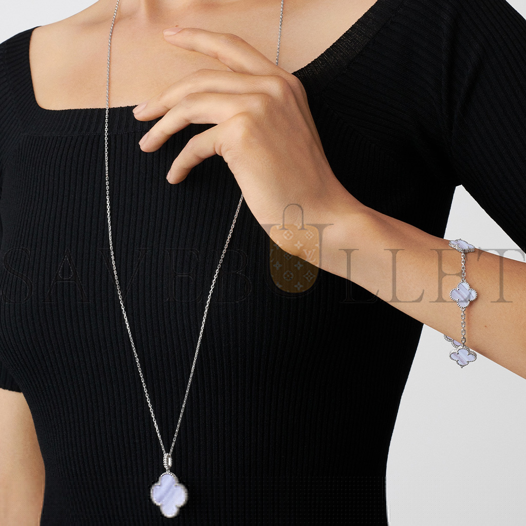 V*N CL*F arpels magic alhambra long necklace, 1 motif - white gold, chalcedony vcarp6l900